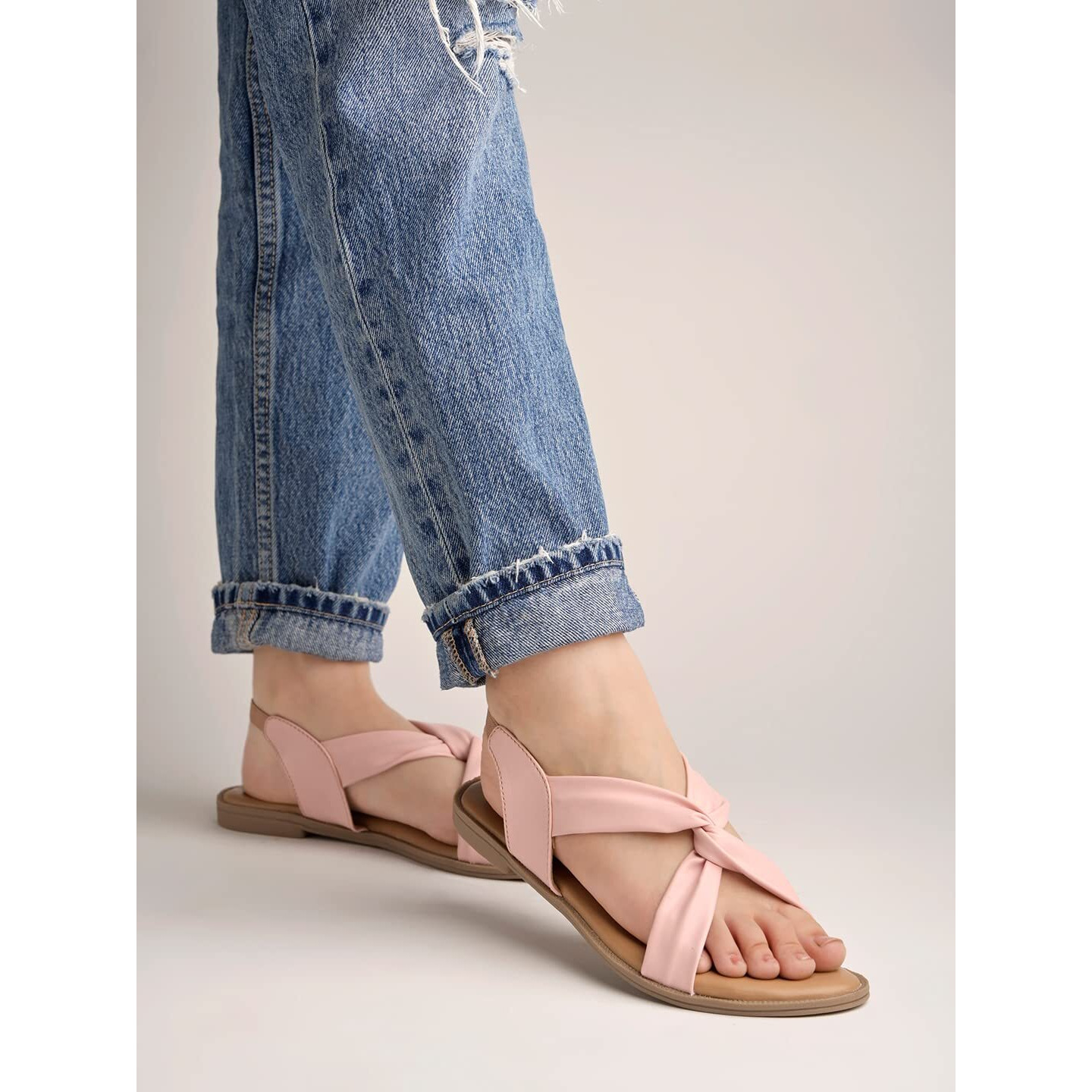 Shoetopia Cross Strap Pink Flat Sandals For Women & Girls /Uk7