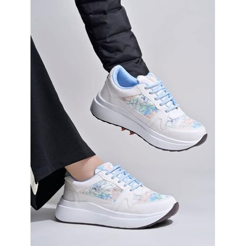 Shoetopia Women's Flat Sneakers Blue,7 Uk