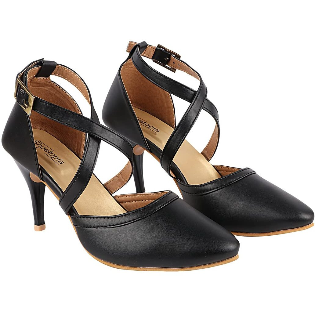 Shoetopia Women's Block Heel Sandal (6 Uk) /Black