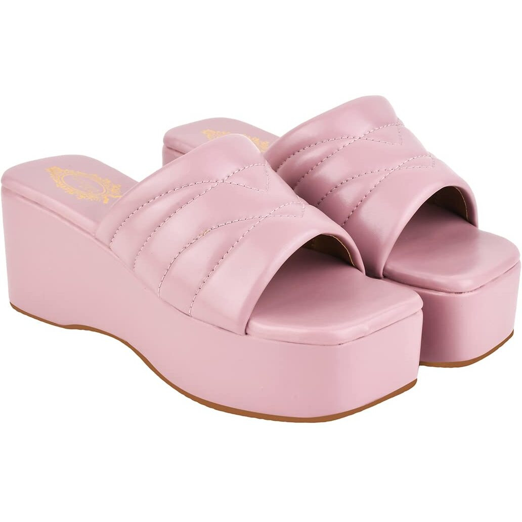 Shoetopia Retro Style Mauve Platform Heels For Women & Girls /Uk8