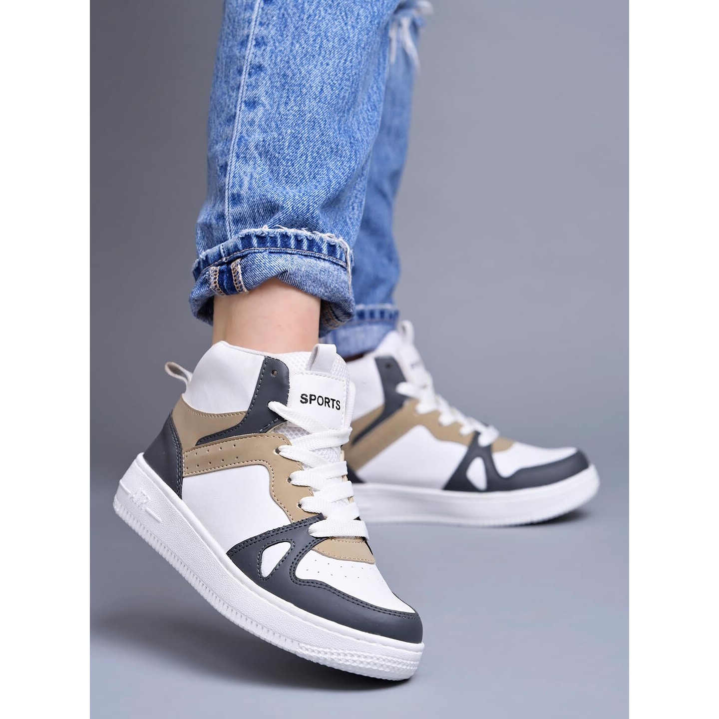 Shoetopia Smart High Top Casual Lace-Up White. Sneakers For Women & Girls /Eu41