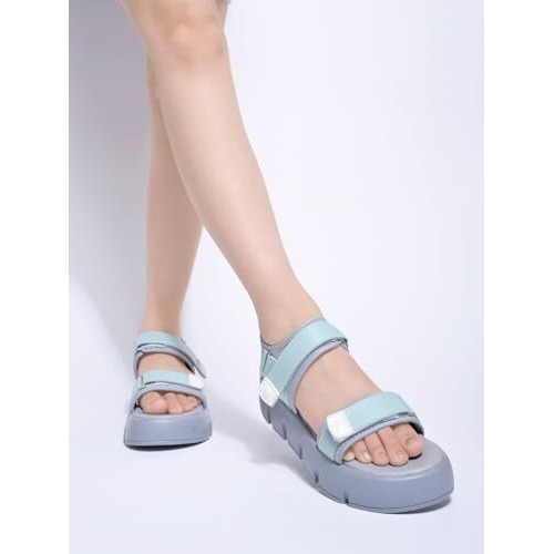 Shoetopia Lightweight Comfortable Trendy Green Sandals For Women & Girls /Uk6-Eu37