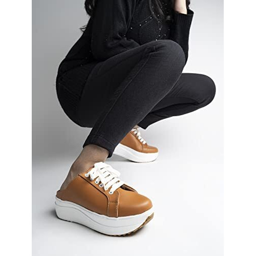 Shoetopia Women's Slip-On Sneakers | Light Weight & Comfortable With Cushioned Footbed | Stylish Shoe Sneakers For Women Tan-Eu38