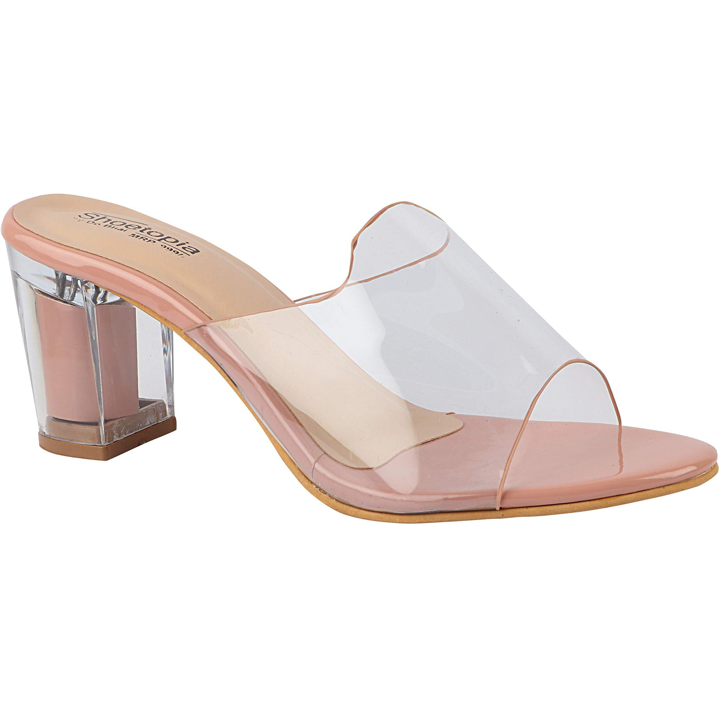 Shoetopia Womens/Girls Pink Transparent Solid Block Heels