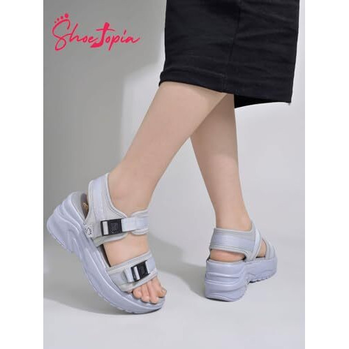 Shoetopia Women's Sandal-4 Kids Uk (Gem-Grey)-Eu37