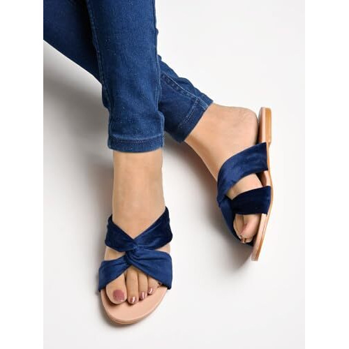 Shoetopia Girls Blue Flat Slide Sandals  Soft Suede Knot Strap Casual Summer Slip-Ons For Everyday Comfort Stylish, |Footwear Lightweight| Durable Design Perfect For Casual Outings Women Eu41