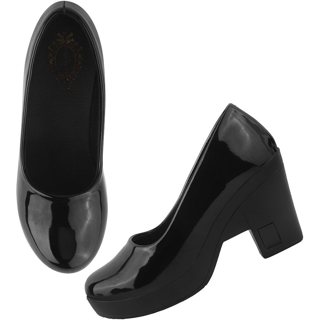 Shoetopia Solid Black Pumps For Girls-Eu39