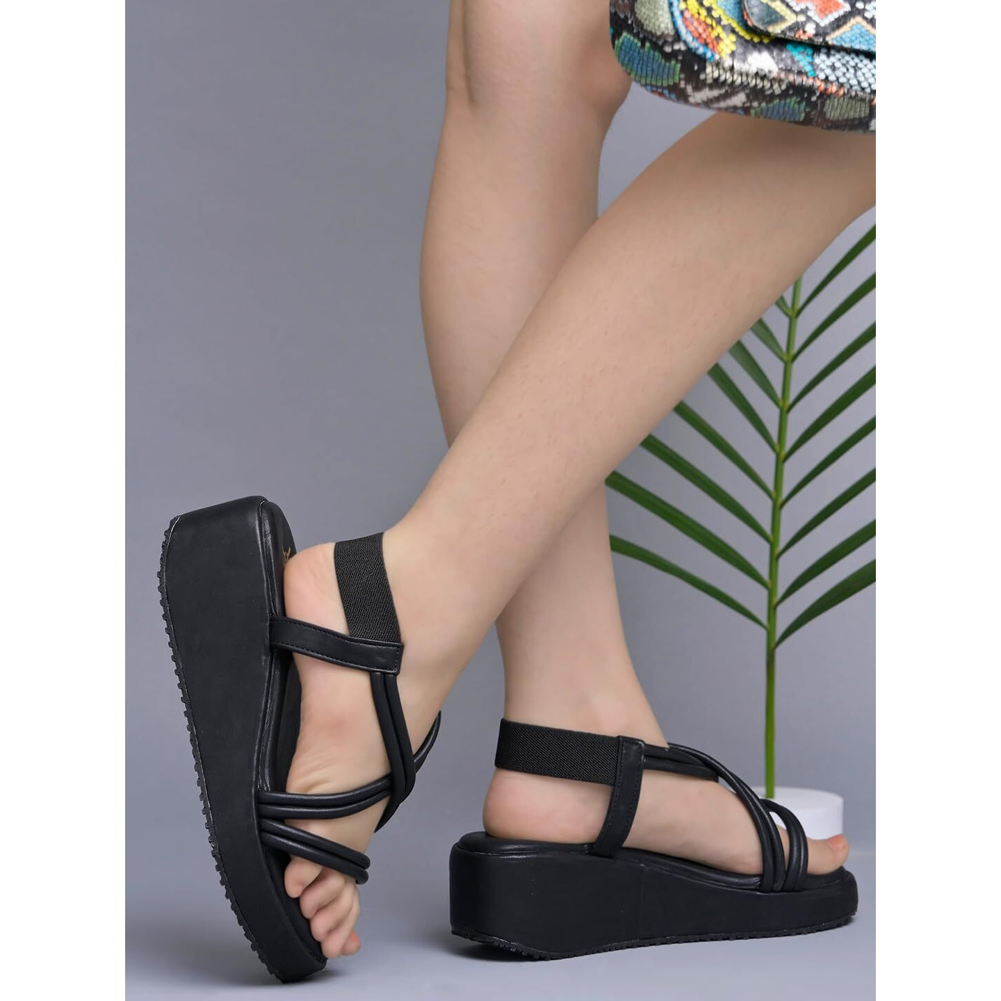 Shoetopia Womens & Girls Black Wedges Sandal  Solid Criss-Cross Strap Design  Stylish, Comfortable, Durable Heels  Perfect For Casual, Party Eu36