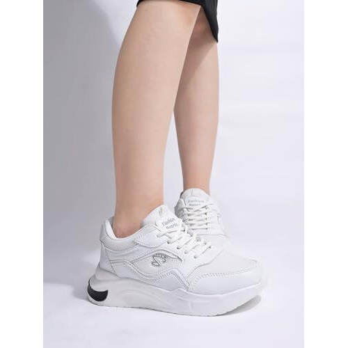 Shoetopia Lace-Up Comfortable White Sports Shoes For Women & Girls /Uk3-Eu36