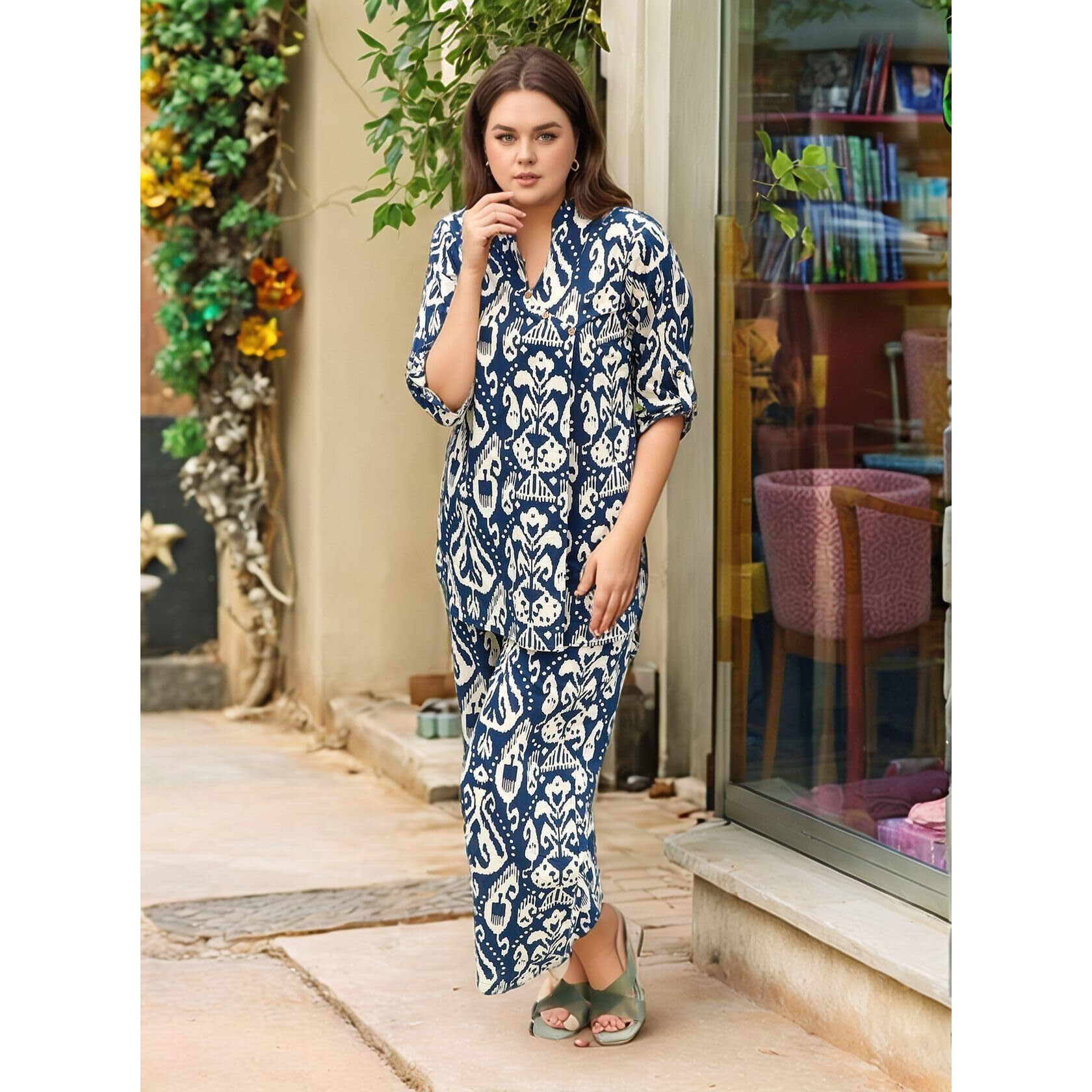 Gosriki Women's Cotton Blend Mid Thigh Printed Co-Ord Set (J111 Blue Co-Ord-Gs_Xl_Blue_X-Large)