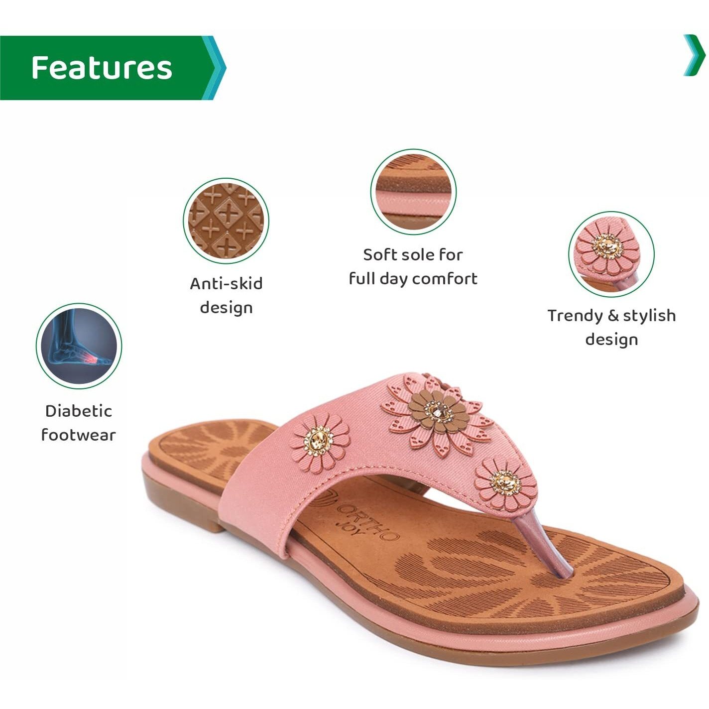 Ortho Joy Women's Extra-Soft Doctor Slippers - Pink