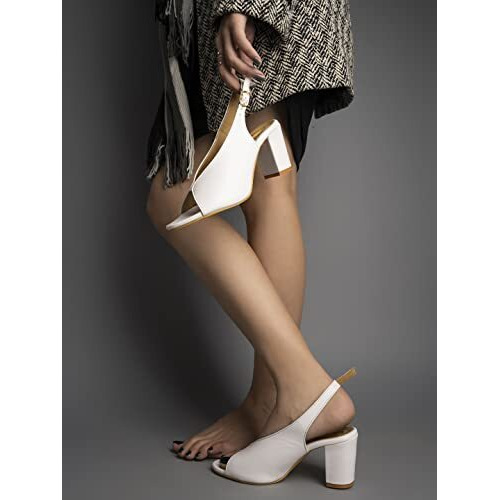 Shoetopia Women's Block Heel Sandals | Light Weight & Comfortable With Cushioned Footbed | Stylish And Elegant Sandals For Women | Ideal For Casual, Party, Festive & Weddings -White-Eu39