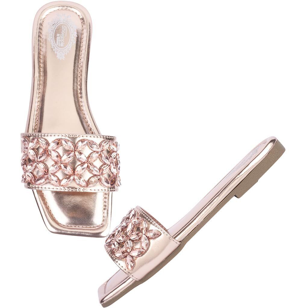 Shoetopia Women's Flat-721 Flat Sandal-8 Kids Uk (Flat-721-Rose-Gold)-Eu41