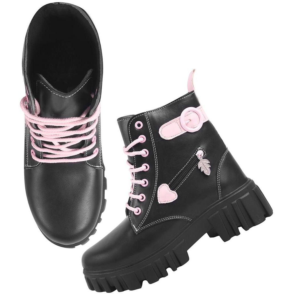 Shoetopia Smart Casual Lace-Up Detailed Black Boots For Women & Girls /Eu41