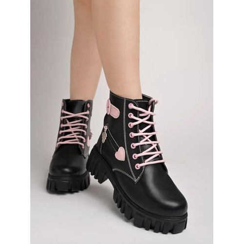 Shoetopia Smart Casual Lace-Up Detailed Black Boots For Women & Girls /Eu41