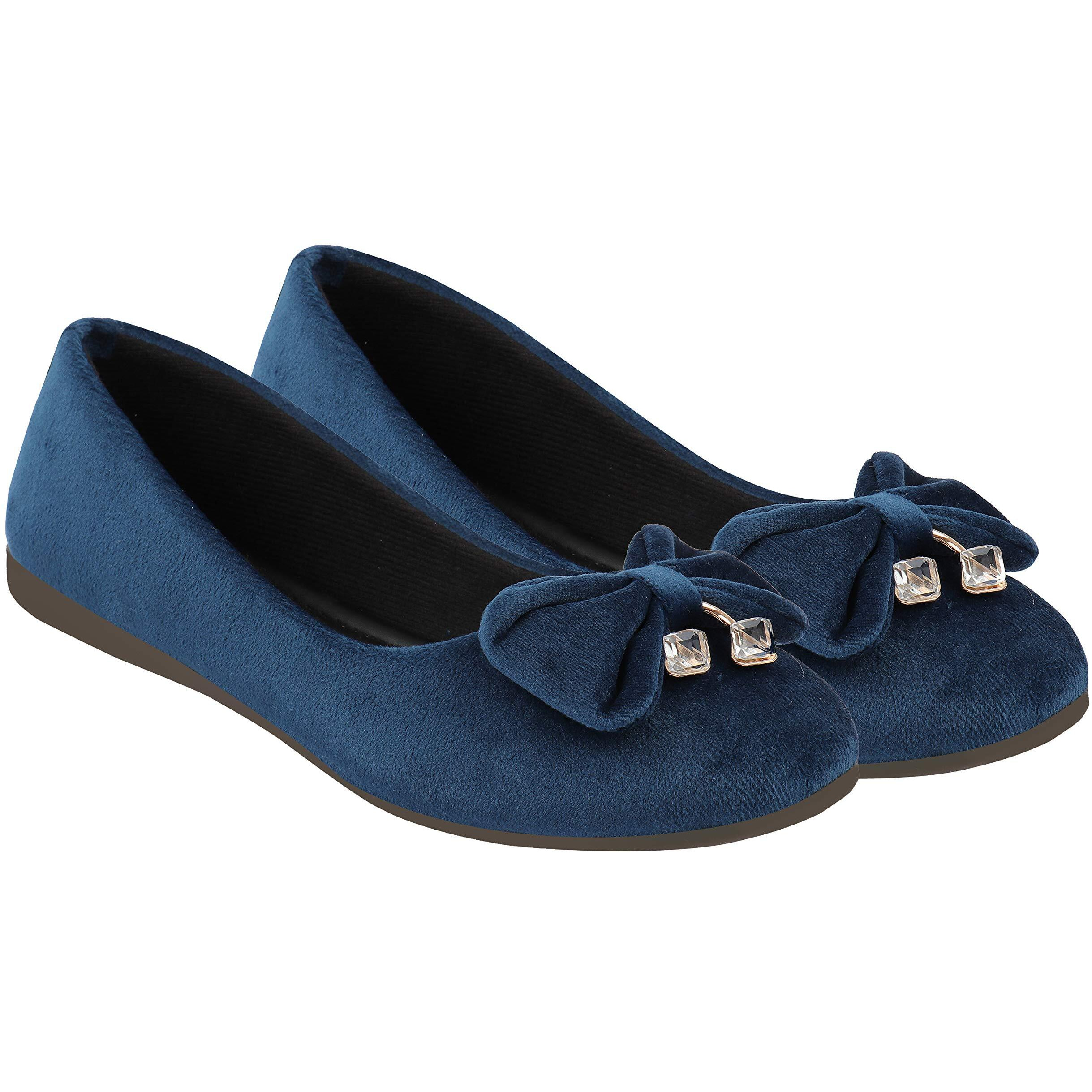 Shoetopia Girls Belly-Velvat Blue Ballet Flat - 6 Uk (Girls-Belly-Velvat-Blue)