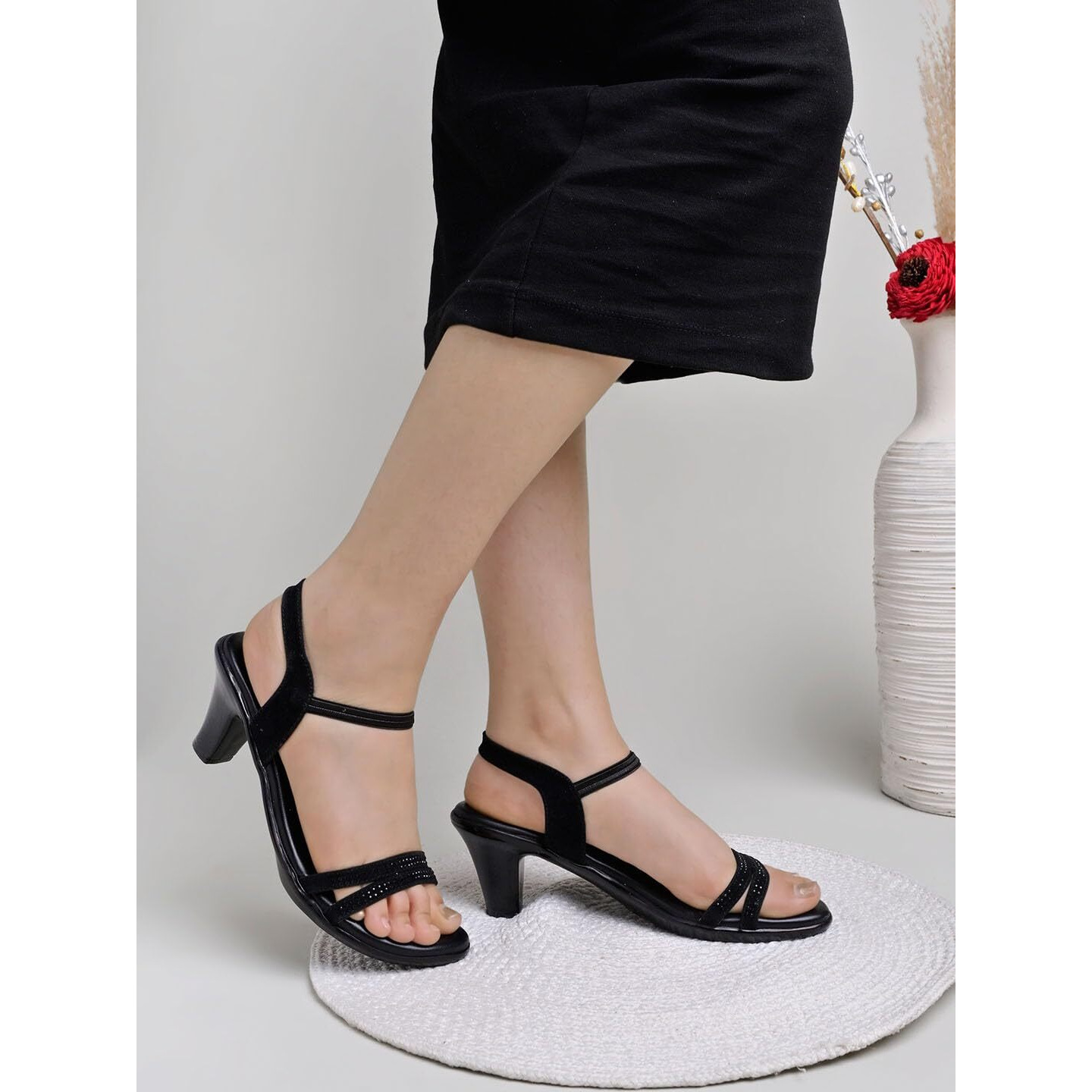 Shoetopia Women's Ak-58 Heeled Sandal-3 Kids Uk (Ak-58-Black)-Eu36