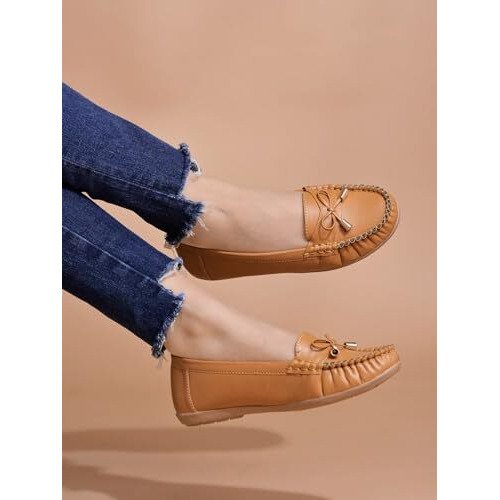 Shoetopia Women's Comfortable Loafers Tan | Soft Slip-On Casual Formal Flat For Office College & Travel Eu37