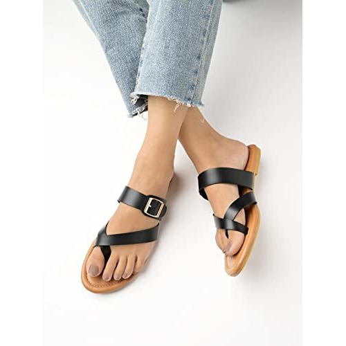 Shoetopia Stylish Side Buckle Detailed Black Flats For Women & Girls /Uk9