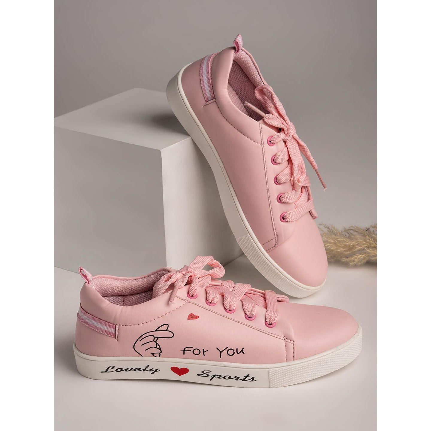 Shoetopia - Since 1998 Womens & Girls Pink Stylish Lace Up Casual Sneakers-Eu41