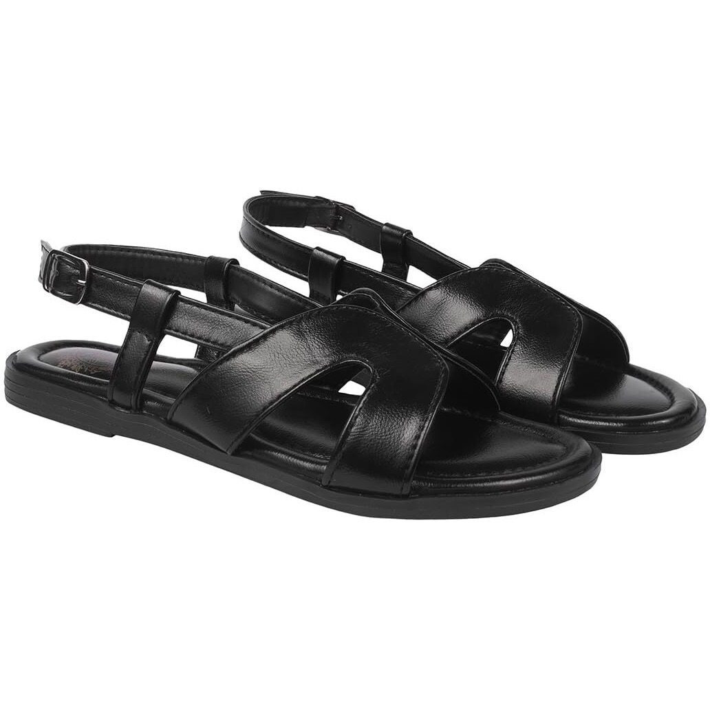 Shoetopia Women's Snd-190 Flat Sandal-4 Kids Uk (Snd-190-Black)-Eu37