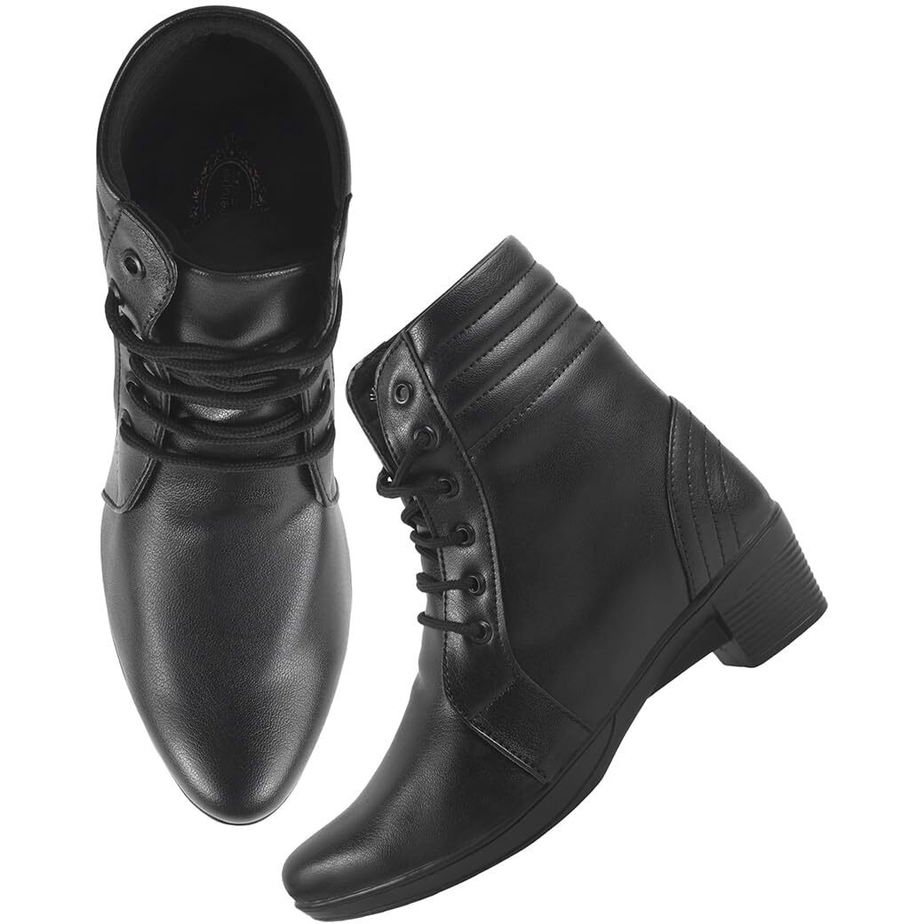 Shoetopia Women's Black Ankle-Length Lace-Up Boots With Low Block Heel  Comfortable Faux Leather Casual Booties For Daily Eu36