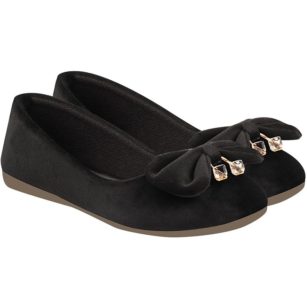 Shoetopia Girls Belly-Velvat Black Ballet Flat - 7 Uk (Girls-Belly-Velvat-Black)