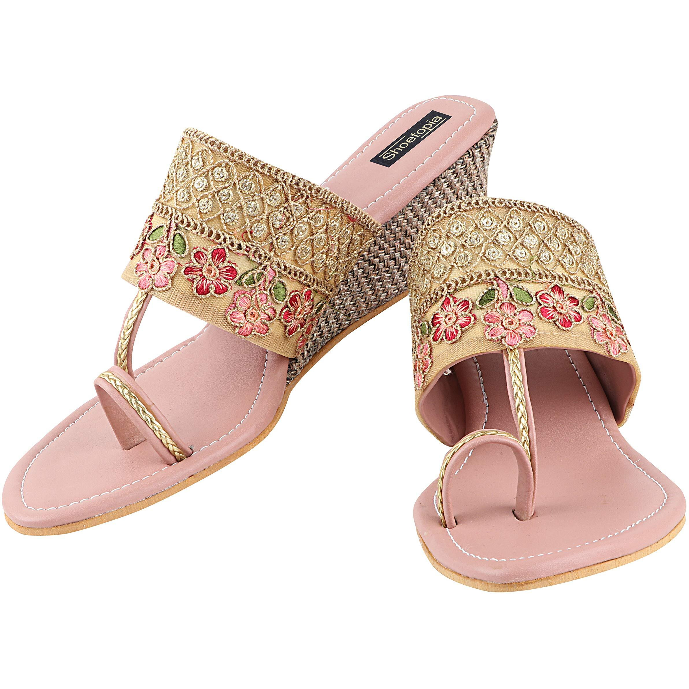 Shoetopia Women's & Girl's Pink Woven Design Wedges Heels-Eu37