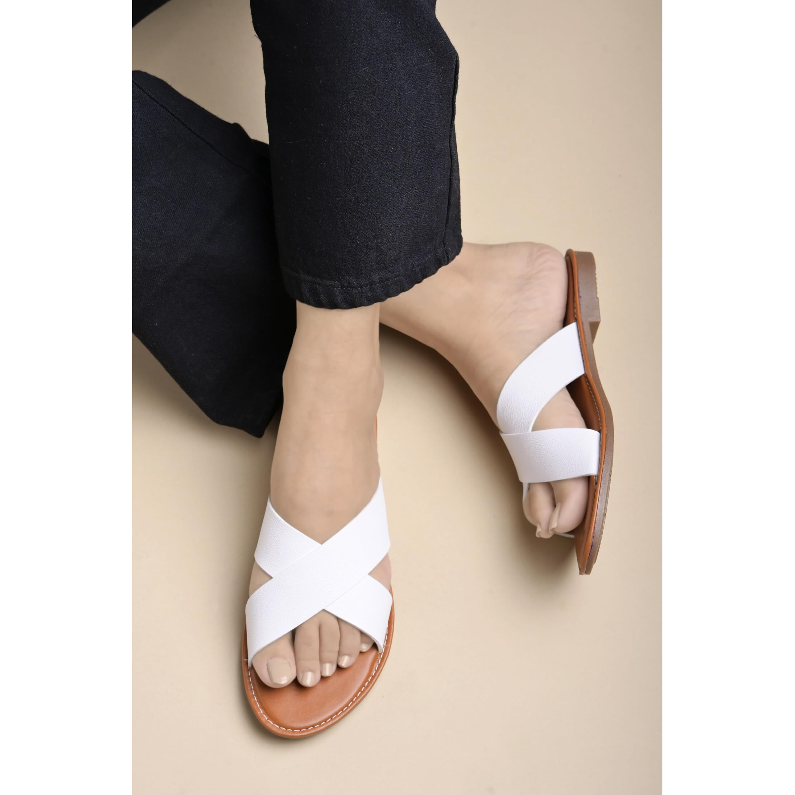 Shoetopia Women's Flat-736 White Flat Sandal-6 Kids Uk (Flat-736-White)-Eu39