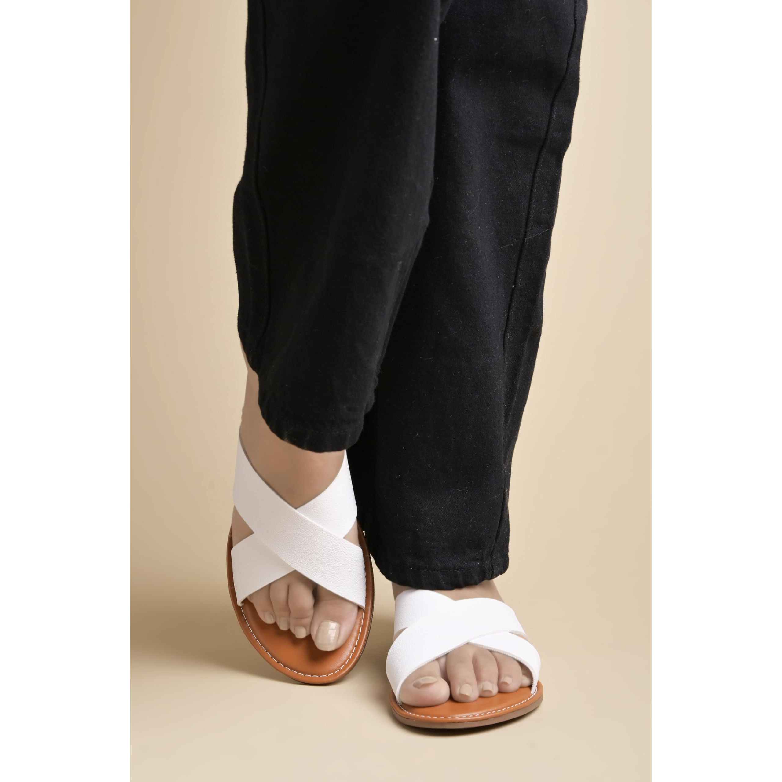 Shoetopia Women's Flat-736 White Flat Sandal-6 Kids Uk (Flat-736-White)-Eu39