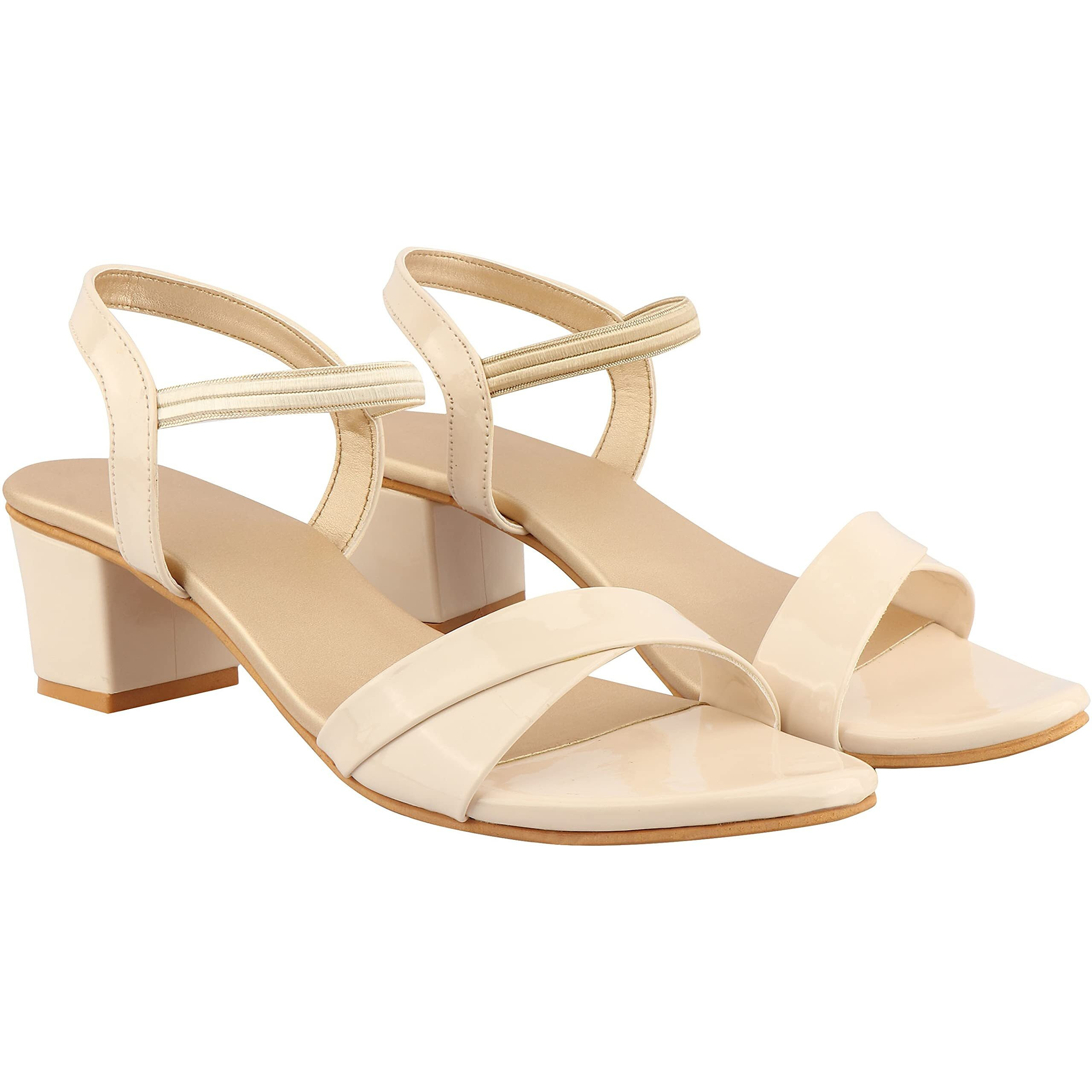Shoetopia Women's & Girl's Cream Pointed Toe Block Heels