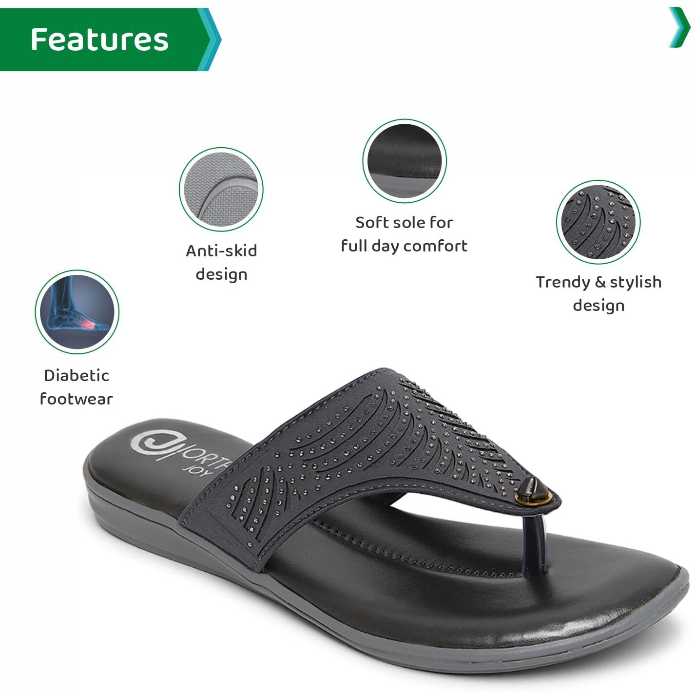 Ortho Joy Fancy Doctor Slipper For Women | Fancy Comfortable Footwear For Women Grey Color