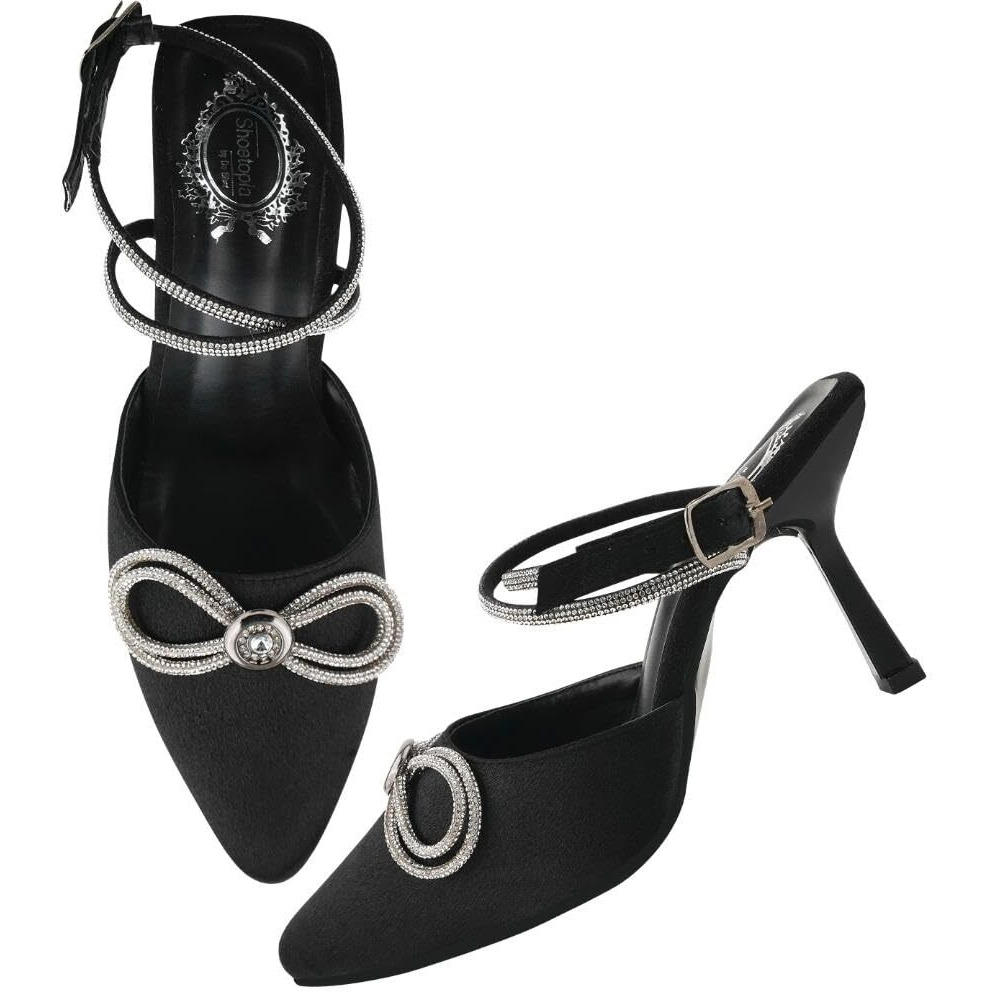 Shoetopia Embellished Black Pumps For Girls-Eu39