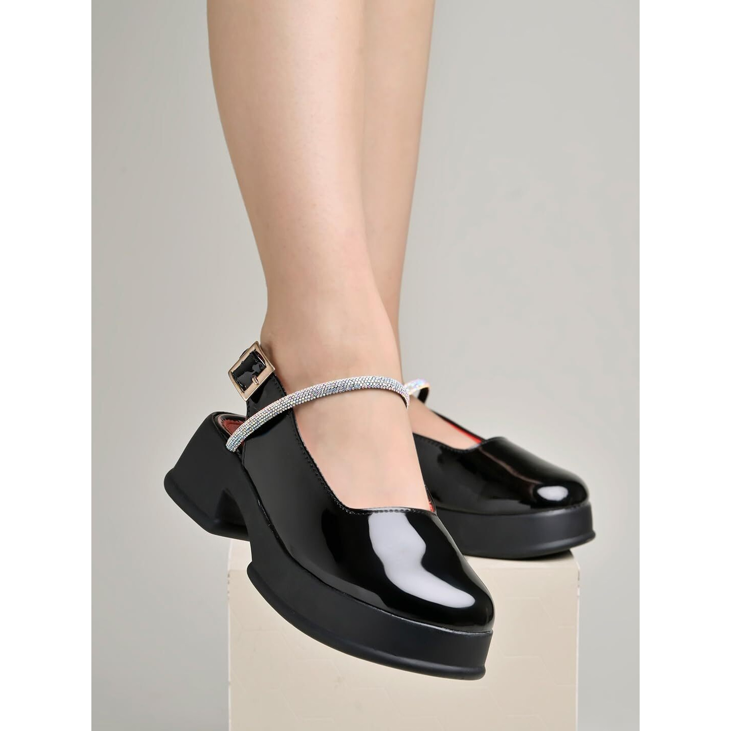 Shoetopia Round Toe Black Pumps For Women & Girls-Eu39