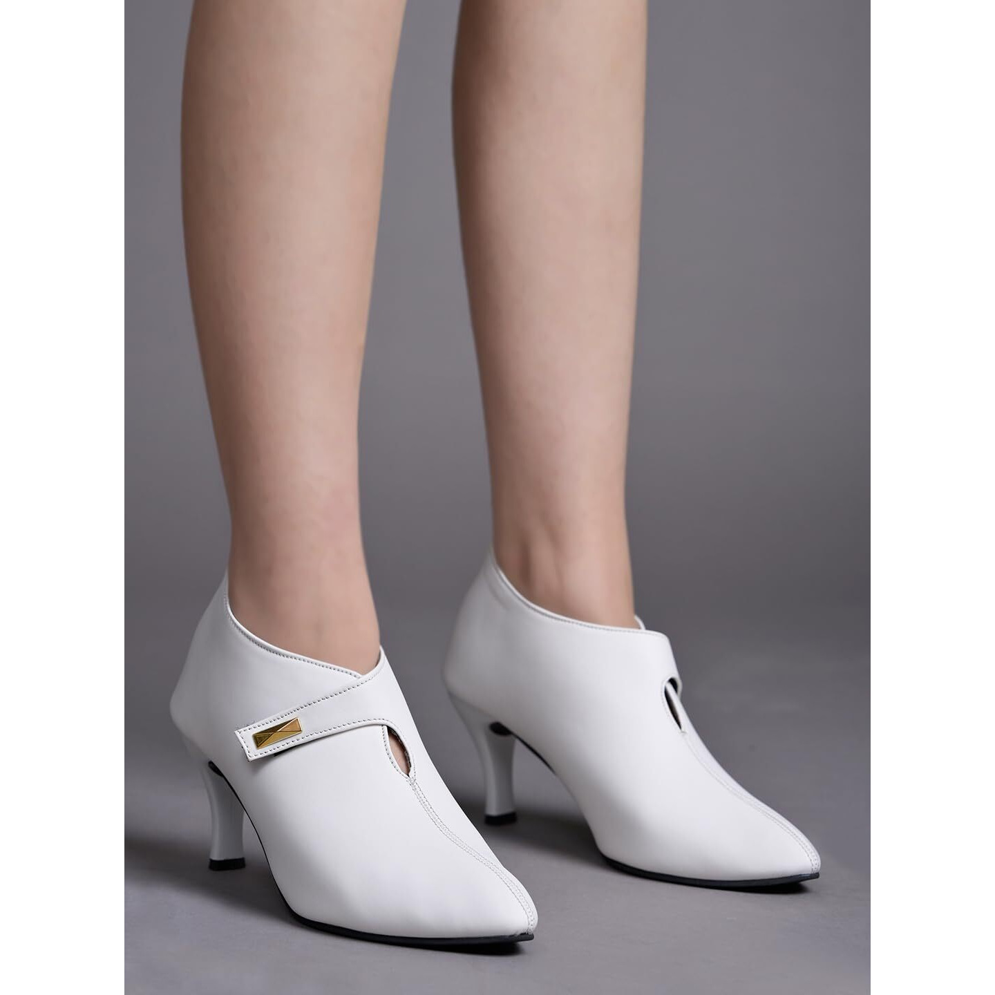 Shoetopia Women's White Pointed Toe Heeled Bellies  Elegant Slip-On Pumps With Strap Detail | Office Shoes Eu36