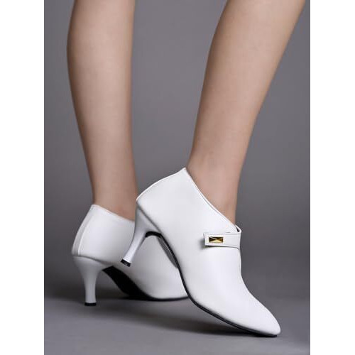 Shoetopia Women's White Pointed Toe Heeled Bellies  Elegant Slip-On Pumps With Strap Detail | Office Shoes Eu36
