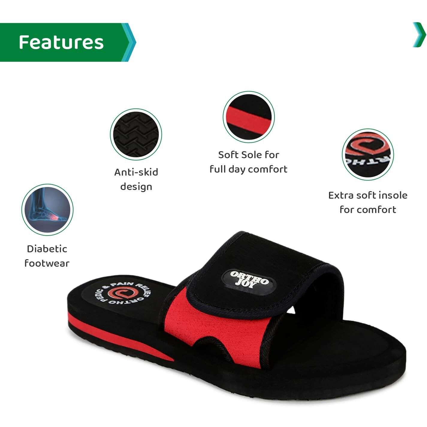 Ortho Joy Fancy Doctor Slipper For Women || Comfortable Ortho Slipper For Women (Black Red)