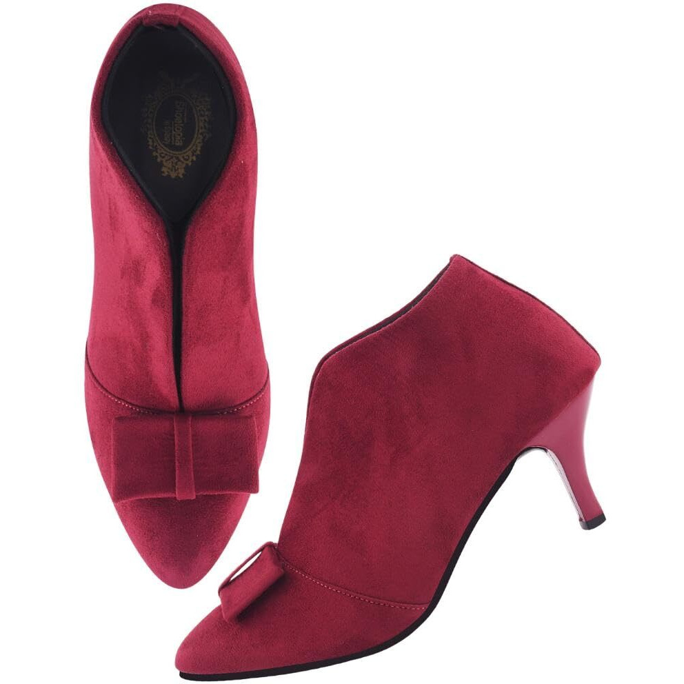 Shoetopia Solid Bow Detailed Cherry Pumps For Girls-Eu38