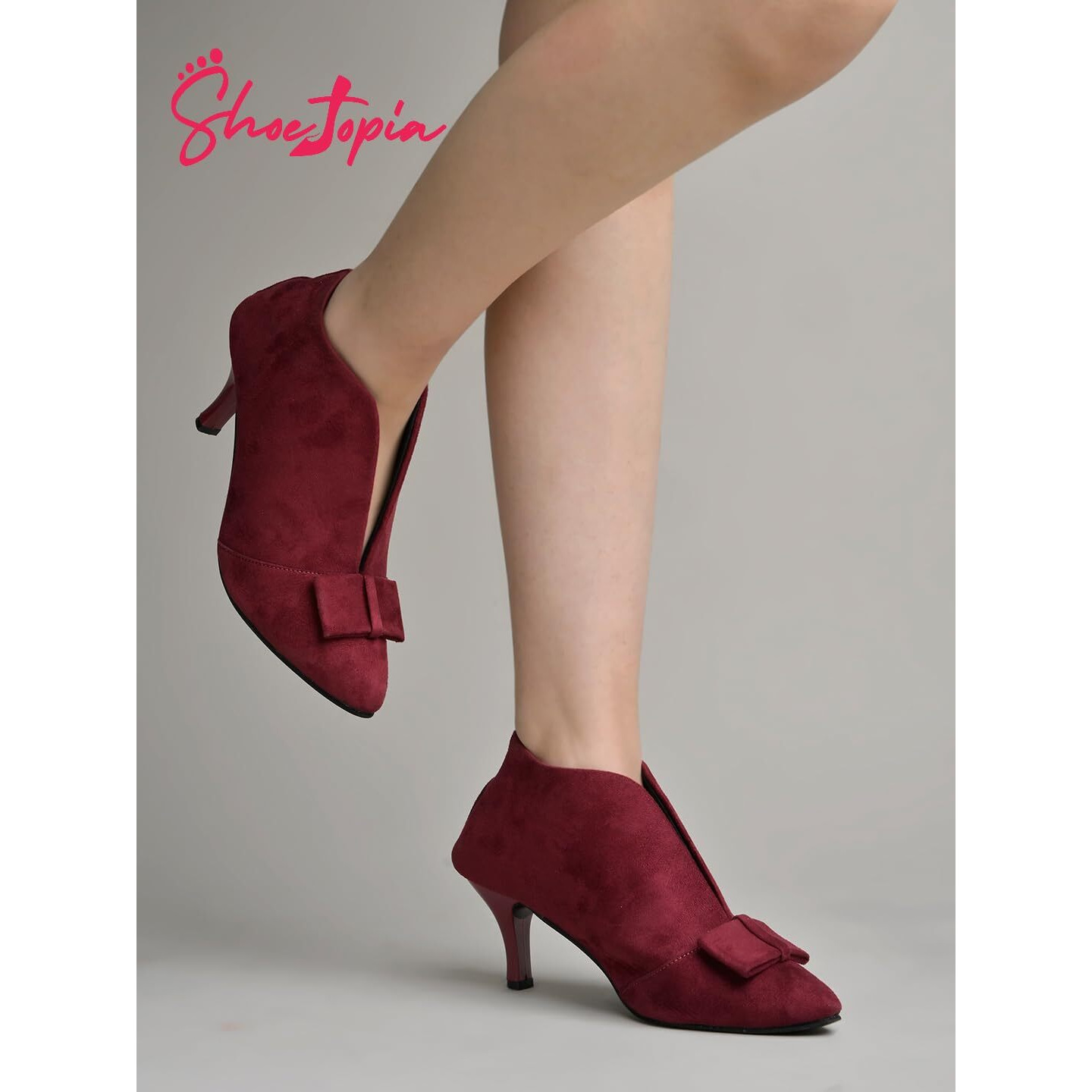 Shoetopia Solid Bow Detailed Cherry Pumps For Girls-Eu38
