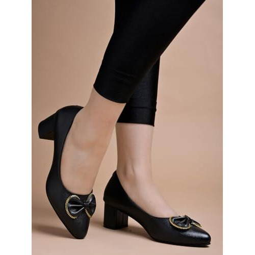 Shoetopia Pointed Toe Stylish Bow Black Pumps For Women & Girls /Eu40