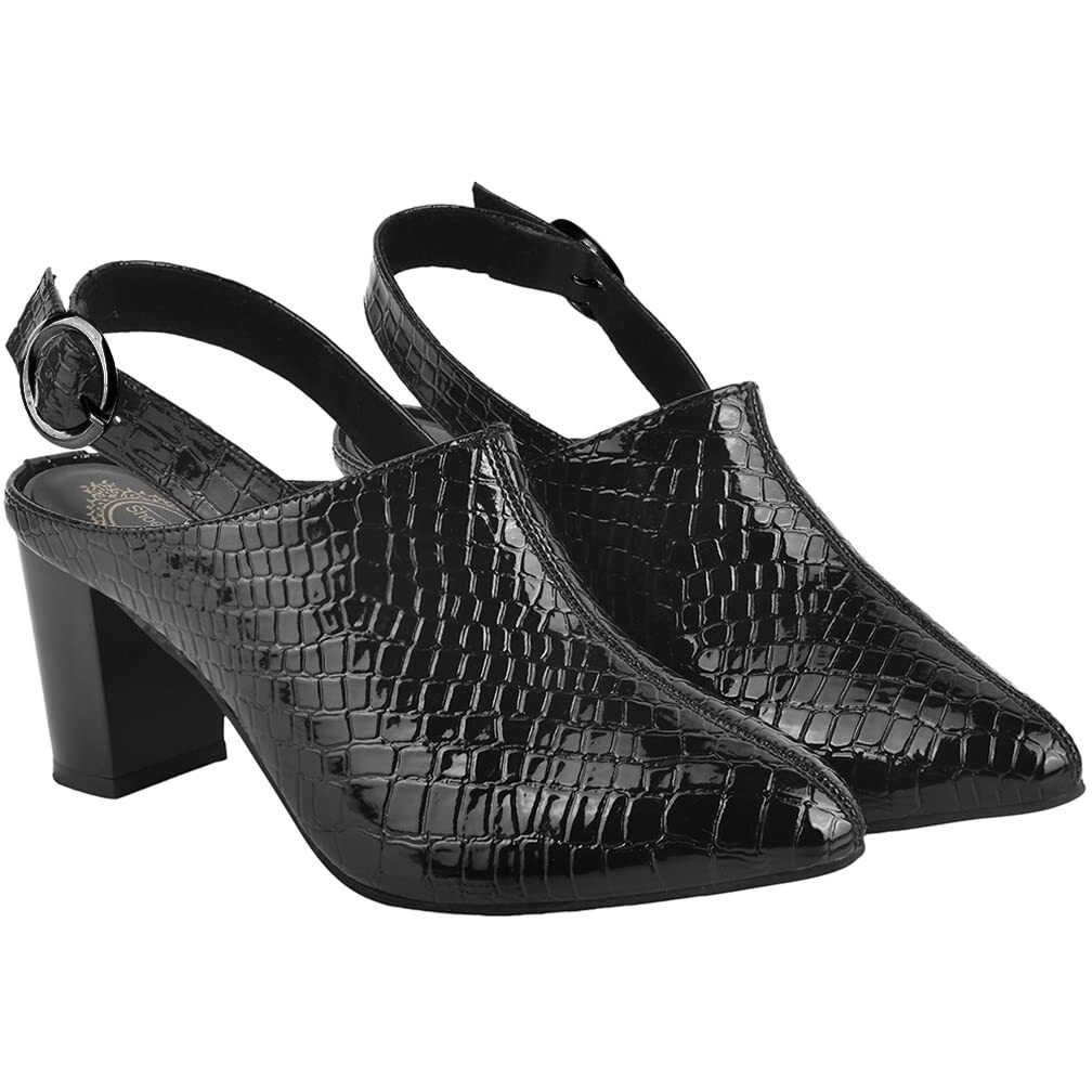 Shoetopia Croco Print Stylish Pointed Toe Black Pumps For Women & Girls /Uk6