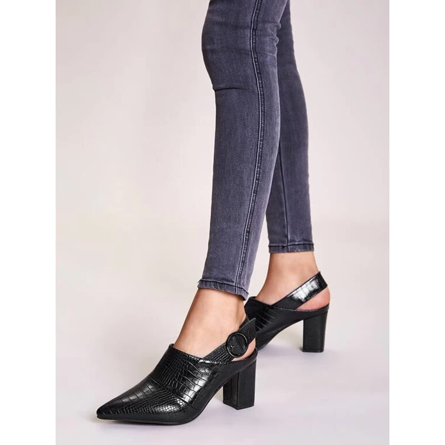 Shoetopia Croco Print Stylish Pointed Toe Black Pumps For Women & Girls /Uk6