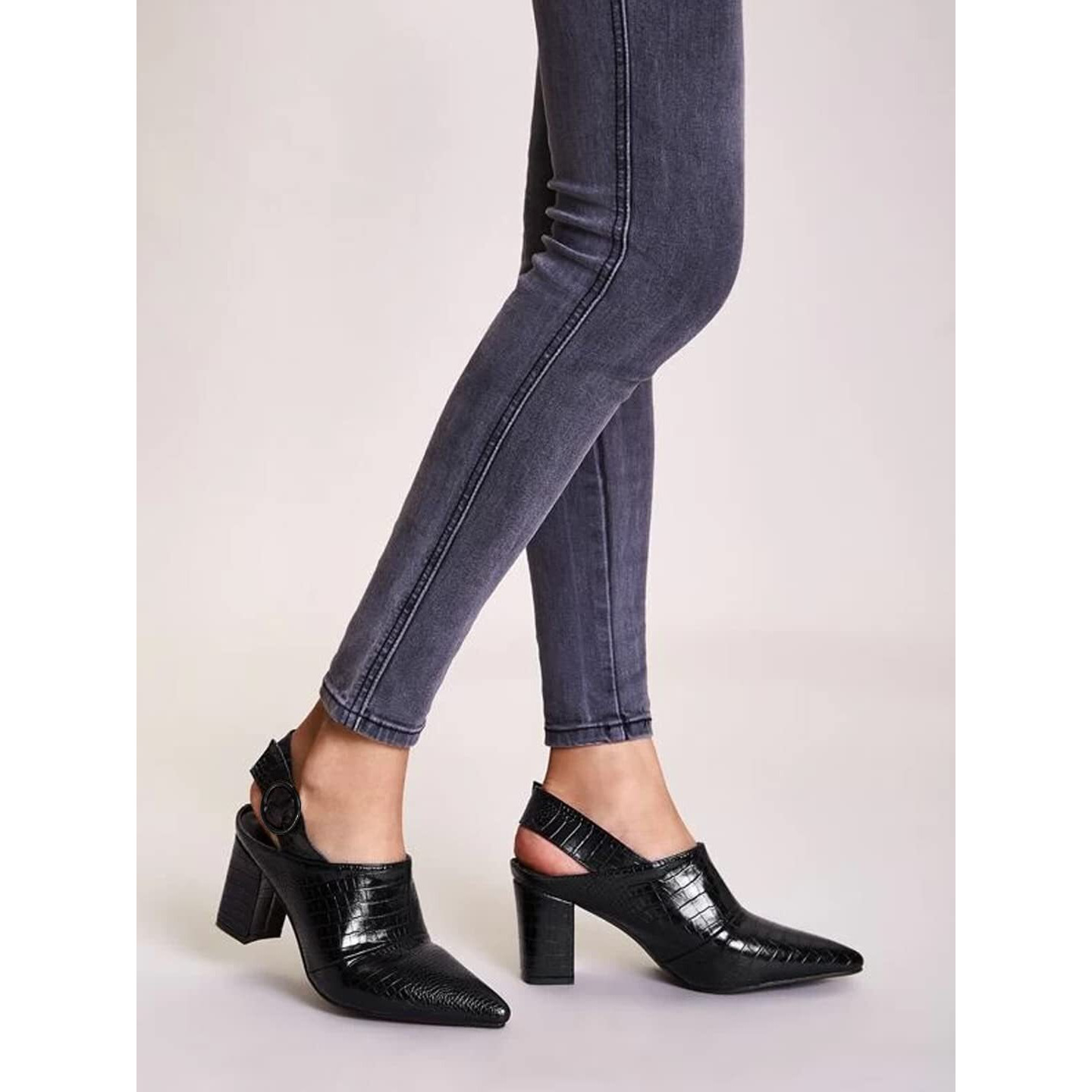 Shoetopia Croco Print Stylish Pointed Toe Black Pumps For Women & Girls /Uk6