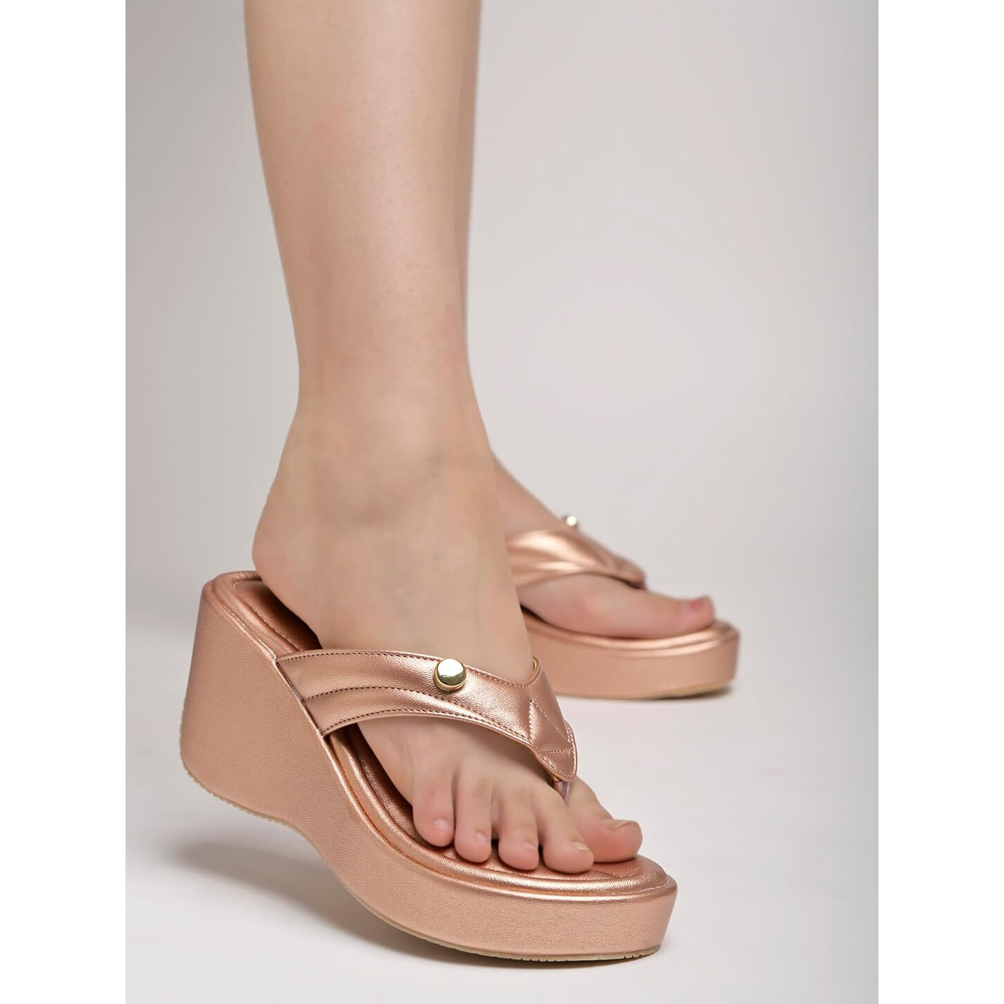 Shoetopia Women's Stylish & Durable Synthetic Wedge Sandals With Resin Footwear Comfort, Perfect For Casual & Dressy Occasions, Trendy Design, Adjustable Fit-Rose-Gold-Eu41