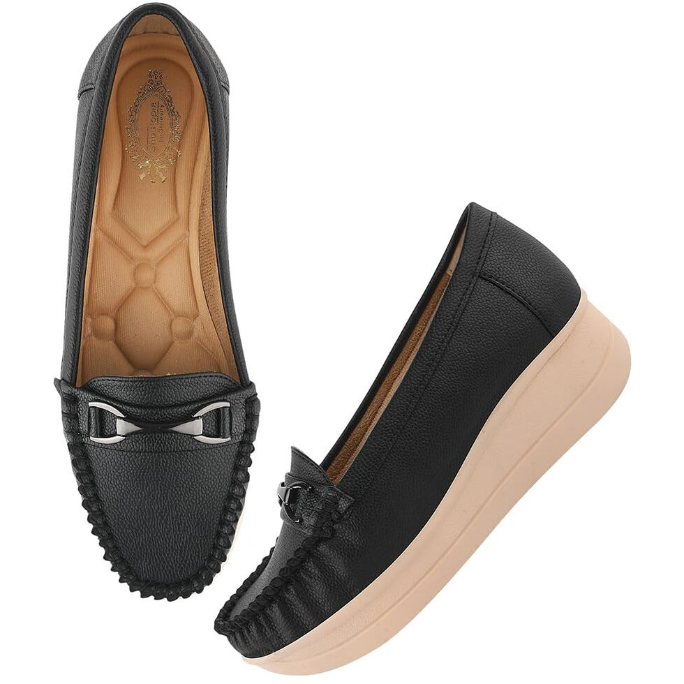 Shoetopai Women's Black Comfort Loafers  Soft Faux Leather Slip-On Shoes With Cushioned Sole, Casual Footwear Eu41