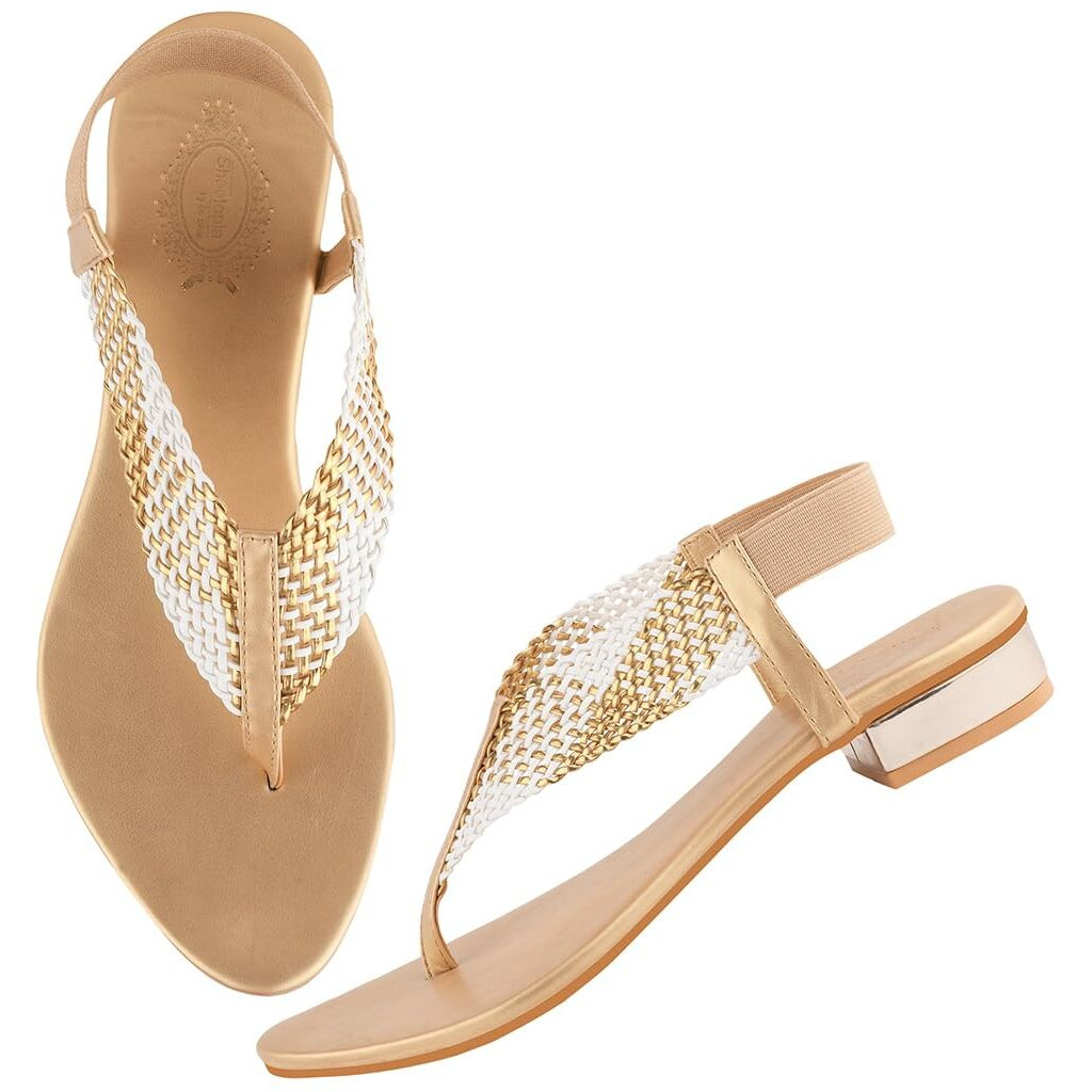 Shoetopia Classic Golden Flat Sandals For Women & Girls /Eu40