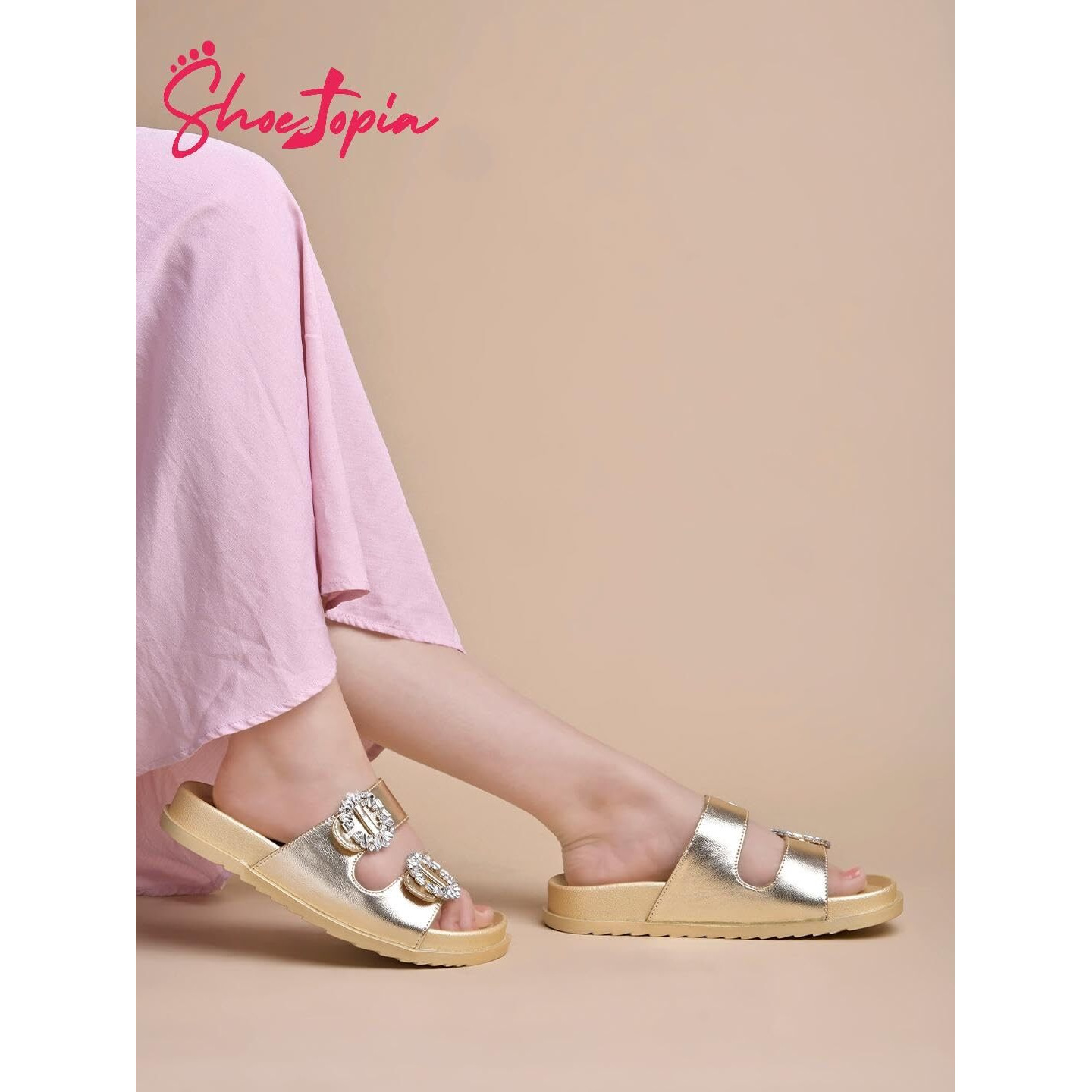 Shoetopia Women's Flat Sandal-5 Kids Uk (Chamkila-Golden)-Eu38