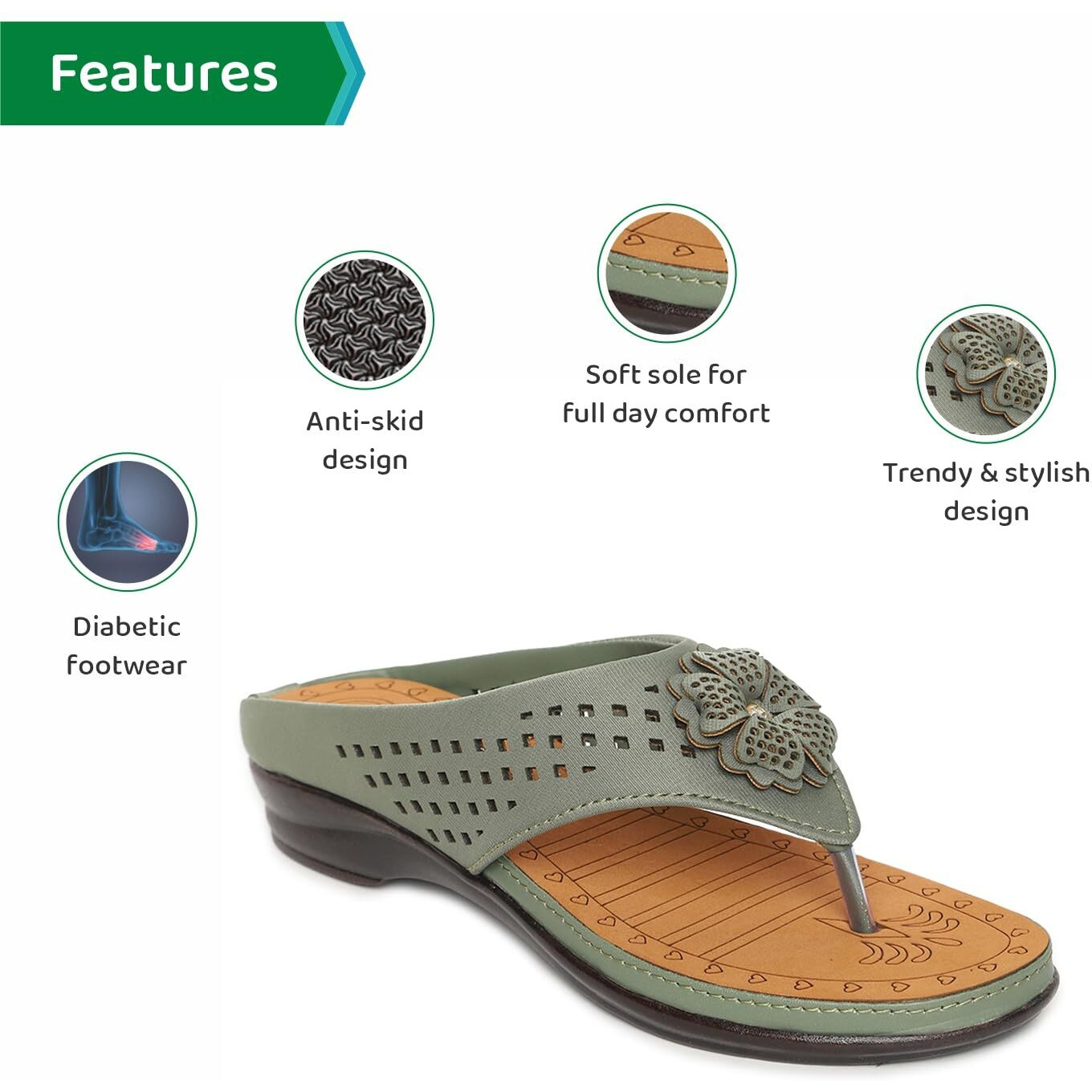 Ortho Joy Light Green Soft Comfortable Fancy Doctor Women's Slippers