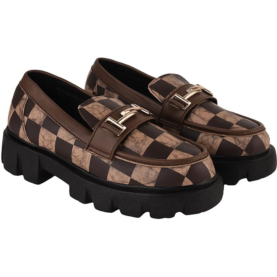 Shoetopia Girls L-Print Brown Dress Shoe - 3 Uk (Girls-L-Print-Brown)