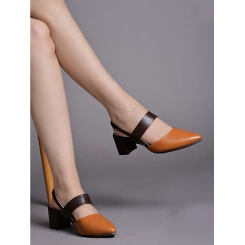 Shoetopia Solid Pointed Toe Tan Pumps For Women & Girls /Eu41